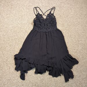 Free People Adella Slip Mini Dress Womens XS Black Boho Babydoll Fairy